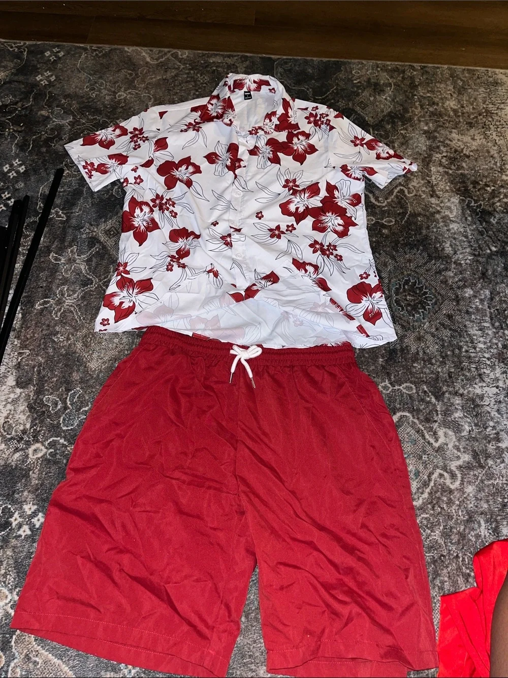 Mens 2 piece red floral set